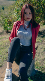 Giacca donna in pelle rossa con zip frontale