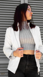 Giacca donna in pelle bianca con zip e collo alto